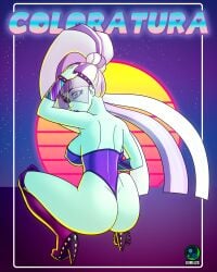 1girls album_cover ass big_ass breasts character_name coloratura_(eg) coloratura_(mlp) commission countess_coloratura_(mlp) dimples_of_venus equestria_girls erect_nipples female female_only friendship_is_magic hasbro joruze my_little_pony ponytail sideboob solo solo_female squatting studded_bracelet synthwave thong thong_leotard veil