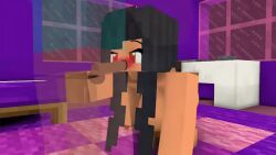 3d ahe_gao ahegao animated aphmau aphmau_(youtuber) big_breasts blush dark_skin deepthroat faceless_male grey_hair hand_on_head mine-imator minecraft no_sound oral oral_penetration oral_sex orange_eyes tagme video youtuber