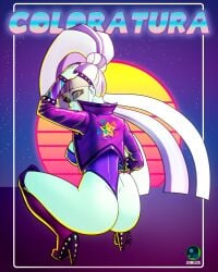 1girls album_cover arms_behind_head ass big_ass boots breasts character_name coloratura_(eg) coloratura_(mlp) commission countess_coloratura_(mlp) dimples_of_venus equestria_girls erect_nipples female female_only friendship_is_magic hasbro high_heel_boots joruze knee_boots looking_at_viewer looking_back looking_back_at_viewer my_little_pony sideboob solo solo_female squatting studded_bracelet synthwave thong thong_leotard veil