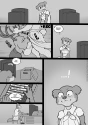 ... 2022 5_fingers anthro antlers balls beastars box canid canine canis cervid cervine chair claws clothed clothing comic container deer dialogue digital_media_(artwork) english_text exclamation_point fellatio female finger_claws fingers freckles_(artist) furniture futa/male futanari genitals greyscale haru_(beastars) horn intersex intersex/male juno_(beastars) louis_(beastars) male mammal monochrome oral penile penis recording red_deer sex sitting smile television text thought_bubble url wolf