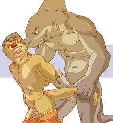 cum diphallia diphallism erection flaccid gay grin leonhusky male marine multi_penis otter penis rape retracted_foreskin shark size_difference tongue uncut