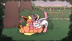 all_fours ambiguous_gender animal_genitalia animal_penis animated ass balls blue_eyes bodily_fluids boochaflare bow_ribbon canine_genitalia canine_penis cum cum_in_mouth cum_inside cum_on_face cumshot deep_throat drinking drinking_cum duo eeveelution ejaculation expressions fellatio female feral flareon fluffy fluffy_tail fur generation_1_pokemon generation_6_pokemon genital_fluids genitals green_eyes handjob hi_res kissing knot licking lying male male/female masturbation nature nintendo on_back oral oral_penetration orange_body orange_fur outside pawpads paws penetration penile penis penis_kissing penis_lick pink_body pink_fur pokemon pokemon_(species) ribbons sex shaking_butt stealth_masturbation sylveon tail tail_motion tailwag tongue white_body white_fur