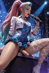 1futa ai_generated blue_eyes futa_sans_pussy futanari intersex league_of_legends microphone multicolored_hair pink_hair ready_to_fuck seraphine_(league_of_legends) singing sinnyy sinnyymon solo solo_futa stable_diffusion testicles uncensored