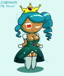 big_breasts big_head cleavage cookie_run cookie_run_kingdom dress fenix_h full_body fully_clothed garter_belt garter_straps jungleberry_cookie looking_at_viewer panties smile smiling smiling_at_viewer thick_legs thick_thighs thighhighs thighs wink winking_at_viewer