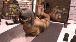 3d arms_behind_back asian_female barefoot beads black_nails blindfold bondage bound bound_arms bound_legs breasts feet feet_up female female_only gag gagged gagged_female helpless hogtie hogtied laying_on_stomach leather_gag looking_at_viewer mirror naked naked_female nose_hook nude nude_female original original_character panel_gag restrained restraints rope rope_bondage soles solo strawww tagme toes
