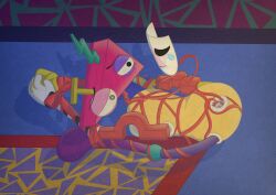 absurd_res ambiguous_gender animate_inanimate arms_tied bedroom bedroom_eyes bodily_fluids bondage bound bow_ribbon crying detachable detachable_head dominant dominant_female duo female finger_fuck fingering fingering_partner floor floor_sex fully_bound gangle_(tadc) genital_fluids genitals glitch_productions hands_tied hi_res humanoid legs_tied living_mask living_toy looking_at_another mask moopsart narrowed_eyes nonbinary_(lore) presenting presenting_vulva ribbons seductive sex shape_head tears the_amazing_digital_circus unknown_species vaginal_fluids vaginal_penetration vulva wrists_together zooble_(tadc)