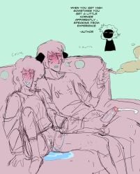 author's_note black_and_white blush cat_ears cuntboy curly_hair ebel_cross ejaculation fingering intersex jerkingoff marijuana_blunt masturbation mutual_masturbation no_pants nyon_(ranfren) pussy_juice ranfren sebastian_de_tomato_smith_chicken_legs weed wet_pussy whisker_markings