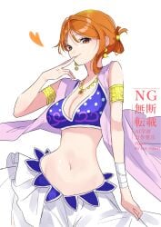 arabian_clothes armlet belly_dancer belly_dancer_outfit brown_eyes child_bearing_hips cleavage dancer dancer_outfit do_not_repost harem_girl harem_outfit huge_breasts nami_(one_piece) one_piece orange_hair sable2222 short_hair