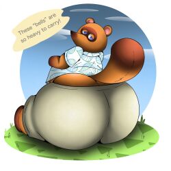 1boy animal_crossing ass ass_bigger_than_head ass_focus big_ass big_butt butt_focus clothes clothing fat_ass fully_clothed furry furry_only hawaiian_shirt huge_ass huge_butt looking_at_ass looking_back looking_over_shoulder male male_only nintendo no_genitals no_mouth no_sex nonhuman racoon_tail sitting solo solo_male speech_bubble sunflower_fox tail talking talking_to_self tanuki text thick_tail thick_thighs tight_pants tom_nook tom_nook_(animal_crossing)