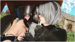 1animal 2b_(nier:automata) 2girls 3d animal_genitalia animal_penis big_penis blindfold dripping dripping_cum eve_(stellar_blade) honey_select_2 horse horse_penis horsecock illusion_soft imminent_oral licking licking_lips licking_penis light-skinned_female light_skin nier:_automata stellar_blade viktorkrev zoophilia