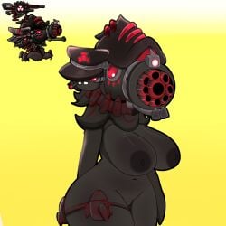 big_breasts breasts dangerous dark_skin fanart juan_vlasque nude peashooter_(pvz) plants_vs_zombies robot simple_background tagme thighs