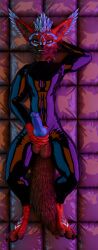abs absurd_res animal_genitalia animal_penis anthro armwear balls beckoning black_latex blue_body blue_eyes blue_fur blue_penis brown_body brown_fur brown_sheath canine_genitalia canine_penis clothed clothing cosmicstudios3d cozy erection fur genitals gesture glistening glistening_body hair hi_res isaacjexo jex latex latex_armwear latex_clothing latex_legwear latex_skinsuit legwear looking_at_viewer lying lying_on_ground male multicolored_body multicolored_fur multicolored_hair muscular muscular_male on_back on_ground padded_room penile penis red_body red_fur reflection rexouium sheath skinsuit solo tail tight_clothing