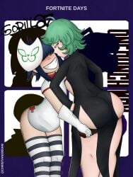 2girls ass ass_grab ass_up background_character blue_hair christian2005am clothed crossover eastern_and_western_character female_only fortnite fortnite:_battle_royale gorillaz green_eyes green_hair gun hatsune_miku meowskulls noodle_(gorillaz) noodle_(plastic_beach) one_punch_man raven_team_leader saitama shortstack small_breasts smaller_female tatsumaki thick thick_ass thick_legs thick_thighs