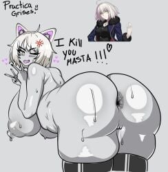1girls allaintfcku anal anus ass ass_focus big_areola big_ass big_breasts big_butt big_nipples big_thighs booty breasts fate/grand_order fate_(series) female female_only grey_background grey_body huge_ass huge_breasts jeanne_alter jeanne_d'arc_(fate)_(all) jeanne_d'arc_alter_(fate) juicy_butt juicy_pussy light-skinned_female practice sexy_pose solo