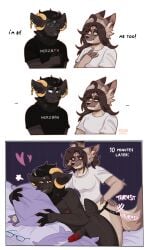 absurd_res anal anal_sex anlaki anthro bed black_body black_fur bodily_fluids bottomless bovid caprine clothed clothing colored_nails cum dialogue dominant dominant_female duo ear_piercing electronics eyewear female female_penetrating female_penetrating_male from_behind_position fur furniture g_tail genital_fluids genitals glasses goat hair hand_on_butt hand_on_pillow hi_res horn hug hugging_object hugging_pillow inside labubu_(toy) long_hair long_tail male male/female male_penetrated mammal microphone multicolored_body nails nipple_piercing nipples nude object_in_ass on_bed partially_clothed pegging penetration penis piercing pillow pjkay red_nails red_nipples red_penis sex sex_toy sex_toy_in_ass sex_toy_insertion sheep shirt shirt_only short_tail simple_background sound_effects strapon tail text topwear topwear_only toying_partner two_tone_body white_background