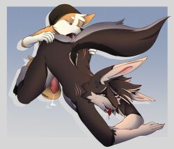 ahe_gao anal anthro ass beanie beanie_only black_body black_fur black_nose bruno_(corginamedbruno) canid canine canis clothing corginamedbruno cunnilingus domestic_dog dripping_penis duo fur gaping_mouth hat headgear headwear herding_dog hi_res hybrid lagomorph leporid looking_pleasured male male/male mammal open_mouth oral orange_body orange_fur pastoral_dog rabbit rimming sex spread_butt spreading tagme vaginal_penetration welsh_corgi white_ears white_hands yukito_cinder