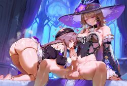 1futa 2girls ai_generated ass ass_up bed bedroom big_balls big_penis blowjob brown_hair bubble_ass bubble_butt cock dickgirl doll doll_joints fellatio futanari genlation gradient_hair hand_on_another's_head hand_on_head handjob handjob_while_sucking hat height_difference herta_(honkai:_star_rail) herta_(puppet)_(honkai:_star_rail) honkai:_star_rail hoyoverse indoors intersex kneeling large_cock large_penis long_hair looking_at_another medium_breasts partially_clothed penis puppet purple_eyes round_ass round_butt saggy_balls selfcest size_difference small_breasts smirk sucking sucking_penis sucking_tip tagme testicles the_herta_(honkai:_star_rail) thighs witch_hat