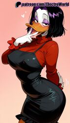 1girls 2025 ai_generated artist_name big_breasts big_chest black_hair blush breasts bust busty chest disney ducktales electroworld female gradient gradient_background heart hi_res high_quality high_resolution highres large_breasts magica_de_spell patreon patreon_username pink_background purple_eyes short_hair solo stable_diffusion watermark