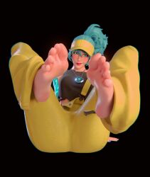 1female 1girls 3d barefoot blue_eyes blue_hair blue_nail_polish blue_nails blush clothed clothes clothing comet_(fortnite) epic_games feet feet_up female female_only foot_fetish fortnite fortnite:_battle_royale hat legs_apart legs_up light-skinned_female light_skin lipstick looking_at_viewer nail_polish necklace overalls painted_nails painted_toenails ponytail presenting presenting_feet sitting solo solo_female vividrawn