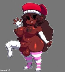 5_sock_outfit armwear artist_name artist_signature big_balls black_body black_hair black_penis black_person black_sclera brown_body brown_eyes brown_hair brown_skin friday_night_funkin futanari girlfriend_(friday_night_funkin) grey_background hat high_resolution highres hypnos_lullaby kiwines12 large_areolae large_ass large_breasts large_penis legwear looking_at_viewer lullaby_girlfriend_(fnf) lullaby_girlfriend_(fnf_redesign) pokemon puffy_lips puffy_nipples red_hat smiling smiling_at_viewer sock_fetish sock_on_penis socks solo solo_female solo_focus solo_futa stripped_socks veiny_penis waving waving_at_viewer