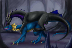 banrai black_skin blue_skin cave doggy_style dragon ear_fins korrok purple_skin scalie sex wingless_dragon yellow_skin