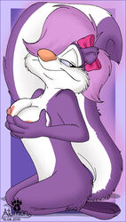 2010 atimon bow breasts female fifi_la_fume nipples purple_fur purple_hair skunk smile solo tail tiny_toon_adventures