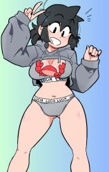 ass bare_legs barefoot black_hair blush bra breasts carb feet female grey_bray grey_panties legs lucia_(scott_malin) panties scott_malin smile sweater the_panty_bear toes underwear_only