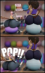 afro anthro avian cellulite comic dumbbell dumptruck_ass feline female female_anthro furry gloves_(marking) greg_(artist) huge_ass huge_butt huge_hips huge_thighs hyper hyper_ass hyper_butt lion mammal motion_lines oc original_character peacock pop_(sound_effect) ruby_(greg) shocked_expression three_tone_body three_tone_fur yoga_ball yoga_mat yoga_pants zikomo_(greg)