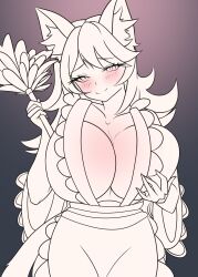 big_breasts black_hair blush blushing_at_viewer boob_window breasts_bigger_than_head cat_ears cat_tail catgirl feather_duster holding_object holding_own_breast long_hair looking_at_viewer maid maid_outfit maid_uniform neko squeezing_breasts squeezing_breasts_together streamer thatspookynekogirl twitch virtual_youtuber vtuber vtuberfanart