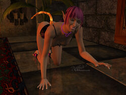 3d animal_tail black_lotus breasts crawling elf female nipples pink_hair tail topless