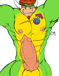 1boy balls big_balls big_penis cursedmarked darius_koopa dragon erection facial_hair fangs goatee hair horns knot looking_at_viewer male male_only muscles nipples nude penis piercing red_hair reptile scalie scar sideburns solo standing tail tattoo teeth turtle veins