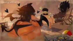 1boy 1males 2female 2girls beach bikini female male roblox roblox_avatar roblox_studio robloxian sand yukari_hana yukari_hanarr34