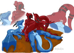 2010 anus ass_up balls blue closed_eyes dragon dragoness female horns male necrodrone necrodrone_(character) nude on_back penetration penis pussy raised_tail red sex straight tail vaginal_penetration wings