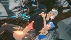 1futa 1girls 3d animated bouncing_breasts carrying_partner ganyu_(genshin_impact) genshin_impact horsecock huge_ass huge_breasts huge_cock hyper_penis no_sound shenhe_(genshin_impact) suhe tagme video