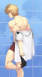 1boy absurdres blonde_hair highres katsuki_bakugou kurohitsuji_lim male_focus male_only muscular muscular_male my_hero_academia nipples no_visible_genitalia shower spiky_hair