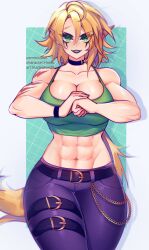 1girls abs belly belly_button big_breasts bladechan28 blonde blonde_female blonde_hair breasts catgirl choker collar curves curvy exposed_shoulders face_markings fit fit_female handband hnetu_(vtuber) hourglass hourglass_figure huge_breasts indie_virtual_youtuber jeans large_breasts light-skinned_female light_skin long_ears long_hair markings muscle muscles muscular_female pointy_ears sharp_ears shoulders solo solo_female thick thick_thighs thigh_gap thighs toned toned_female tummy virtual_youtuber