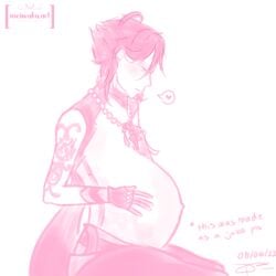 1boy 2022 ahoge big_belly genshin_impact gloves looking_down male male_only meiwaku.art necklace no_color pregnant pregnant_belly pregnant_male side_view solo tattoo xiao_(genshin_impact)