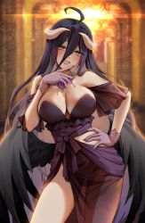 1girls 2022 absurd_res ahoge albedo_(overlord) black_dress black_hair blush breasts demon demon_girl dress female female_only foxy_rain_(foxyreine) foxyrain_(foxyreine) foxyreine hand_on_hip hips horns huge_breasts indoors long_hair looking_at_viewer naughty_face overlord_(maruyama) slim_waist smile succubus succubus_horns succubus_wings suggestive_look thick_thighs thighs wide_hips wings yellow_eyes