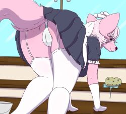 anthro artmarshmallow ass cameltoe clothed clothing female fur furry furry_only maid_uniform marshmallow_fluff_(character) panties solo tail