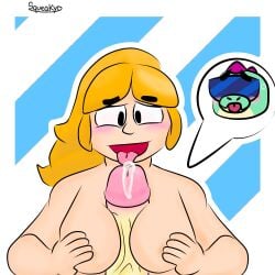 1boy 1boy1girl 1girls 2022 2023s blowjob brawl_stars breasts buzz_(brawl_stars) buzz_x_piper cute cute_face love oral piper_(brawl_stars) sex squeaky_(artist) supercell titfuck titjob