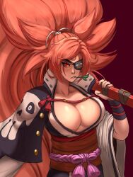 1girls baiken big_breasts breasts cleavage eye_patch female female_only guilty_gear huge_breasts kashewkiddo kiddo_(artist) large_breasts milf missing_arm missing_teeth one_armed pink_hair red_eyes samurai scar scar_across_eye scar_on_face scarred scarred_face scars scars_on_face solo warrior weapon