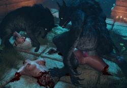 3d 3d_(artwork) blender blood breasts broken_rape_victim ciri corpse defeated dismemberment forced gore guro killing masterkabal rape raped severed_head the_witcher the_witcher_(series) the_witcher_3:_wild_hunt white_hair