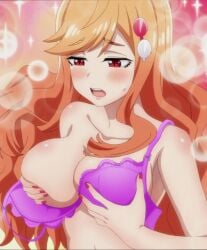 huge_breasts official_art orange_hair purple_underwear red_eyes saki_chan_(tejina_senpai) screencap solo solo_female tejina_senpai