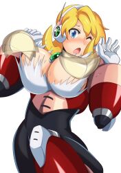 1girls alia big_breasts blonde_hair blue_eyes exposed_breasts female kotatu-mikan-ex kotatuman_dash mega_man mega_man_x mega_man_x_dive robot_girl tagme