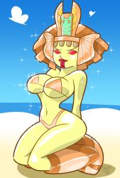 activision atomickingboo atomictiki beach bikini crown female golden_queen golden_skin hips lips lipstick red_eyes skylanders skylanders:_trap_team solo two_piece_swimsuit