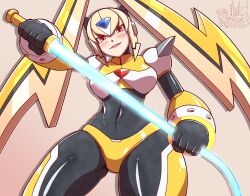 1girls blonde_hair blush mega_man mega_man_xover noburockman oro_s red_eyes robot_girl tagme thick_thighs thong whip