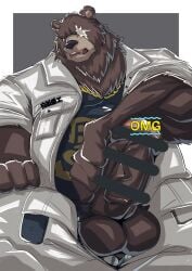 2022 anthro ben_(zenless_zone_zero) ben_bigger black_nose censored clothed clothing genitals gunso_p hi_res male male_focus male_only mammal mihoyo omg penis solo ursid video_games zenless_zone_zero