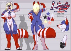 1girls america american american_flag anthro blonde_hair breasts female female_focus female_only fox fox_ears fox_tail furry kitsune liberty_anthem locosaltinc muscular_female pussy reference_sheet tall_female