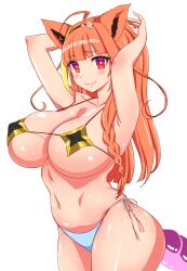 ahoge anime armpits arms_above_head ass bikini blush breasts cat_ears dragon fake_animal_ears gradient_eyes hokke_(fryinghokke) holoforce hololive hololive_japan horns huge_ass huge_breasts kiryu_coco long_hair looking_at_viewer micro_bikini midriff multicolored_hair nipples nipples_visible_through_clothing orange_eyes orange_hair purple_eyes smile star_bikini swimsuit tail thick_thighs thighs two-tone_hair virtual_youtuber yellow_hair