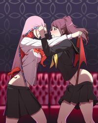 2girls angry ass atomic_wedgie black_skirt brown_hair catfight commission female female_only fighting kujikawa_rise long_hair mitsuru_kirijo panties_on_head panty_pull persona persona_3 persona_4 pink_panties red_hair red_panties skirt suspenders terebozu92 wedgie